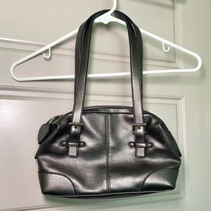 Grey Leather Shoulder Bag with Heart Keychain